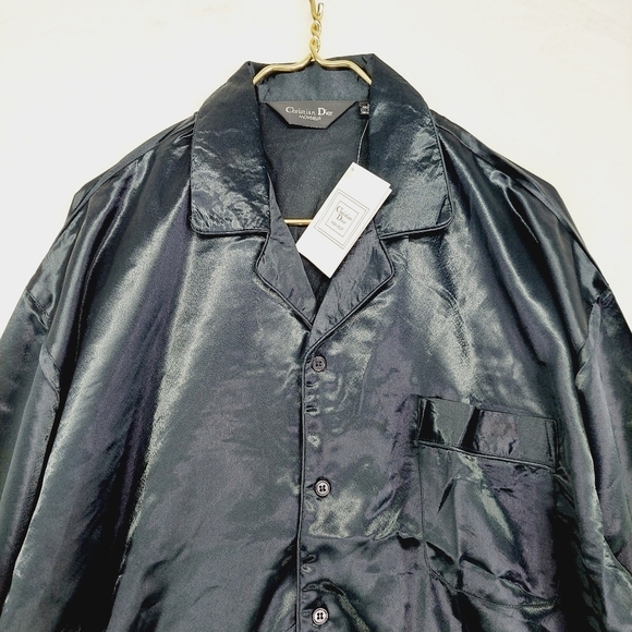 New Vintage Christian Dior Monsieur Black Satin Sleepshirt P5058 - Picture 2 of 8